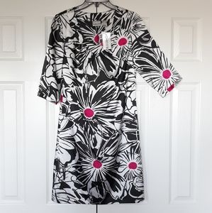 Chico's shift dress pullover satin black white large floral print sz 0 NEW NWT